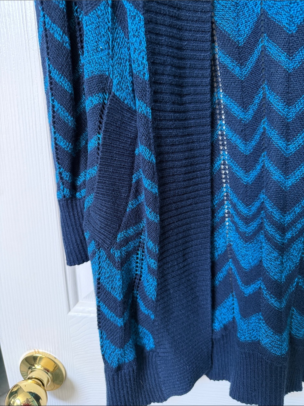 Rare: Missoni Blue and Teal Chevron Open-Front Duster Cardigan - Picture 3 of 4